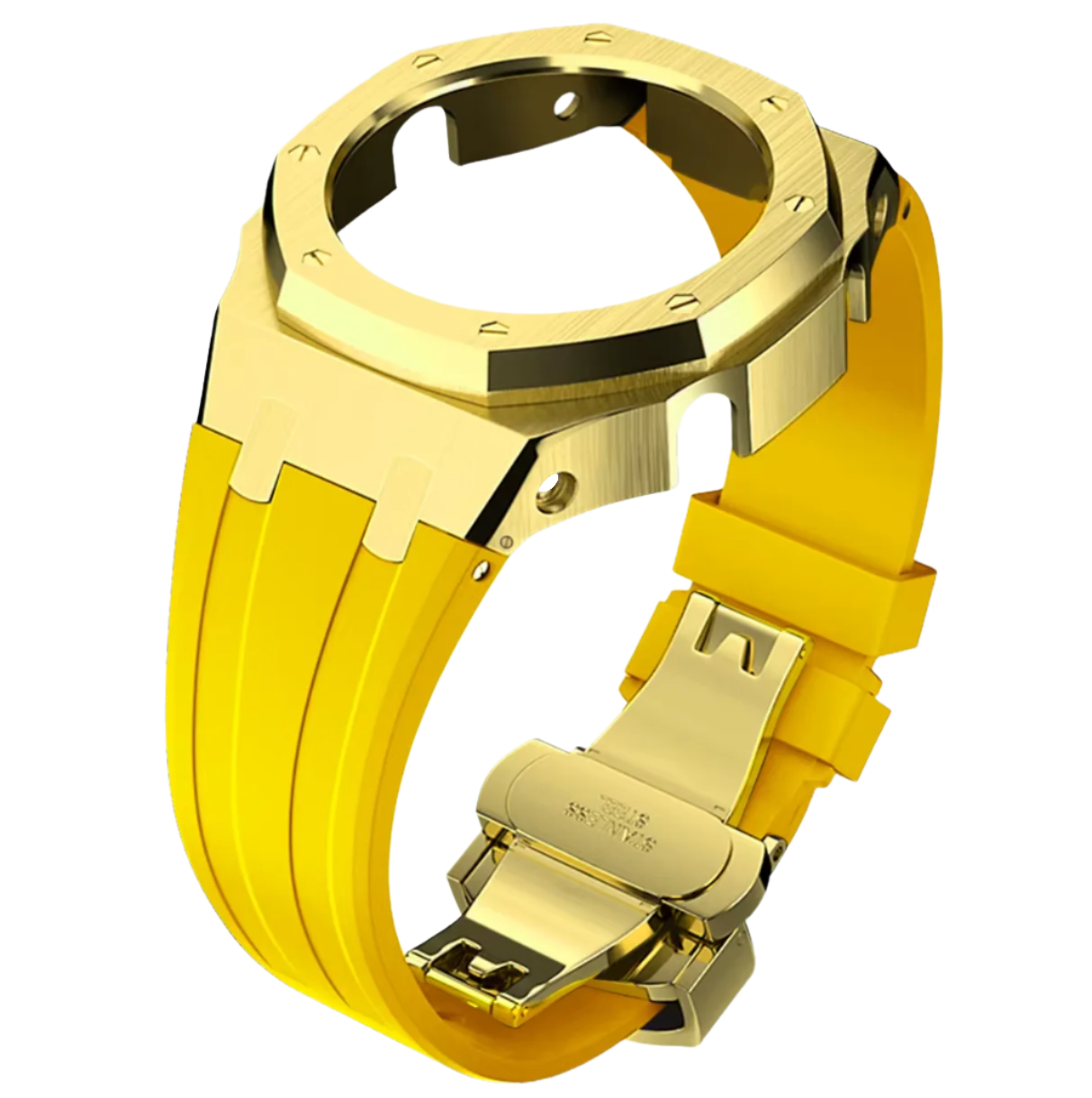 Yellow Rubber and Gold Steel Band