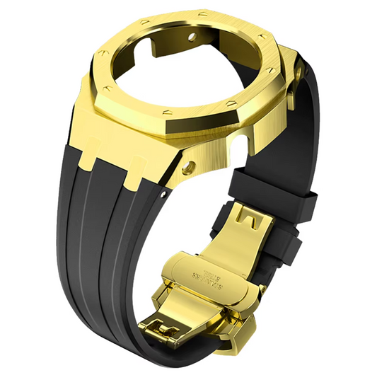 Black Rubber and Gold Steel Band