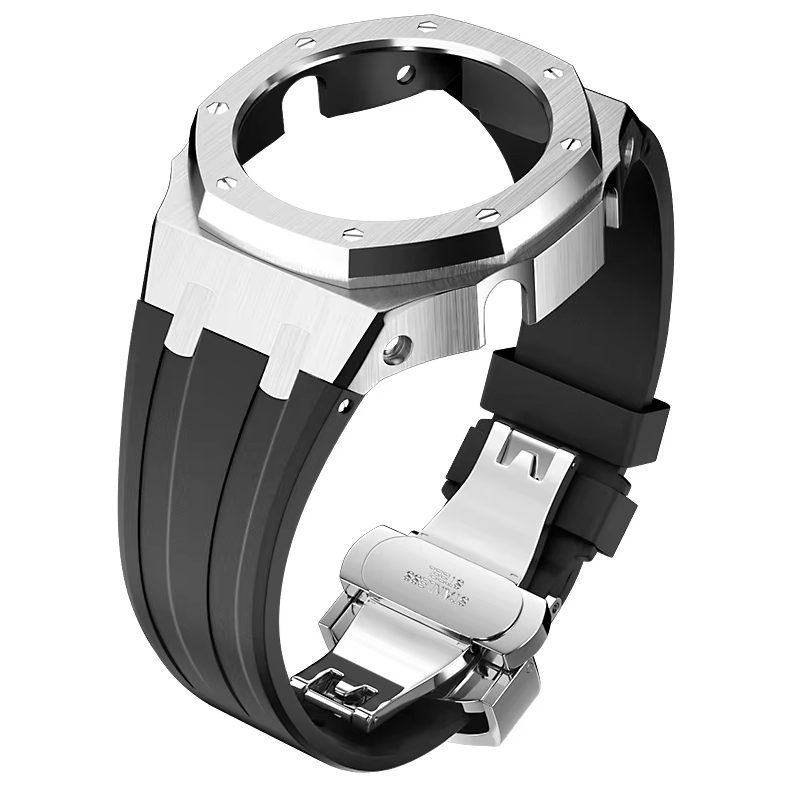 Black Rubber and Silver Steel Bracelet G-TUNE
