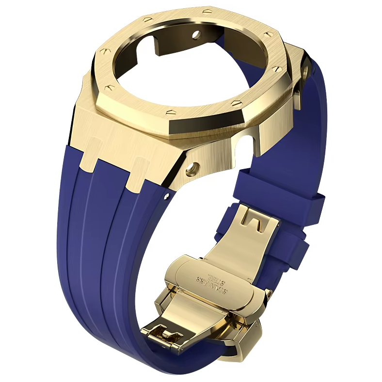 Blue Rubber and Gold Steel Band