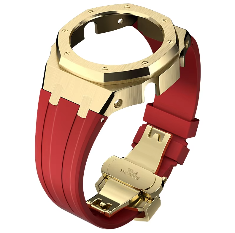 Red Rubber and Gold Steel Band