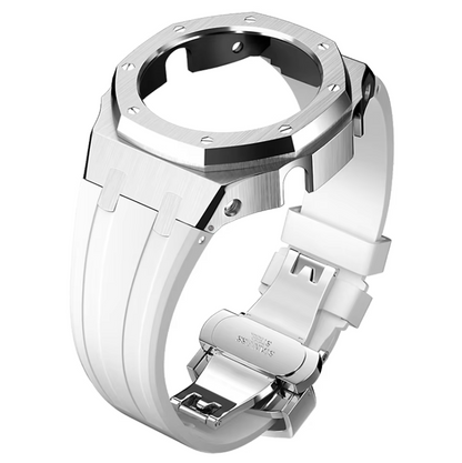 White Rubber and Silver Steel Band G-TUNE