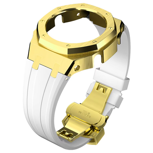 White Rubber and Gold Steel Band