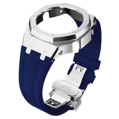 Blue Rubber and Silver Steel Band