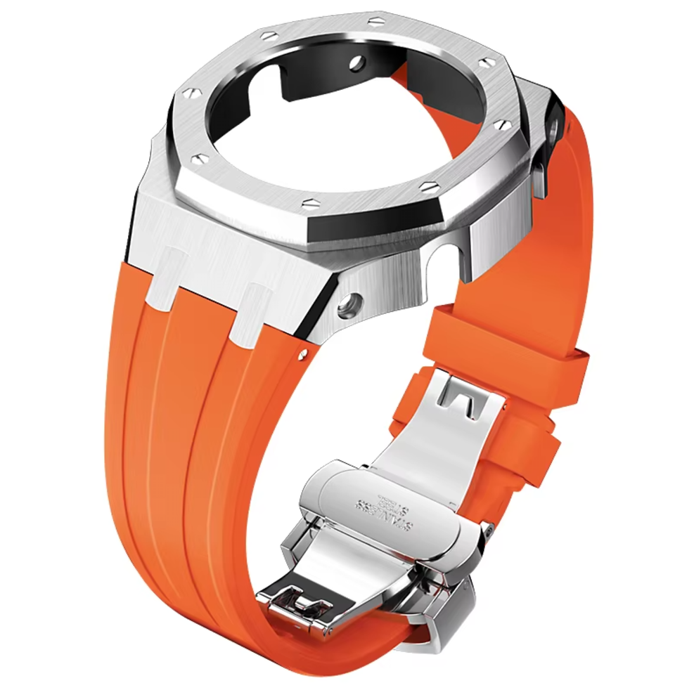 Orange Rubber and Silver Steel Band