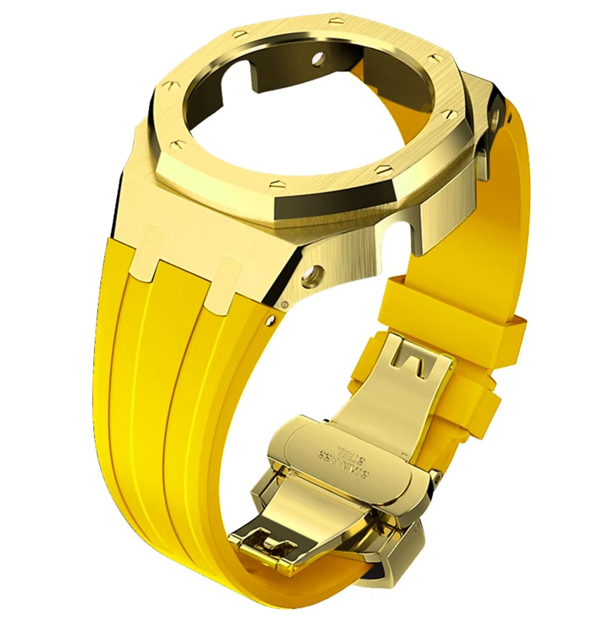 Yellow Rubber and Gold Steel Band