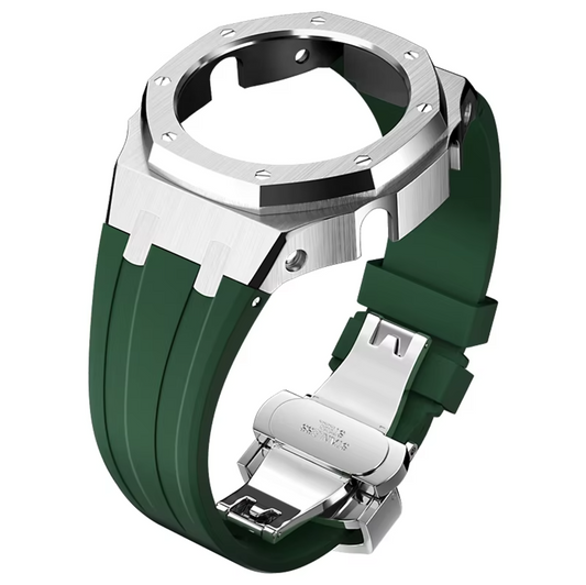 Green Rubber and Silver Steel Band