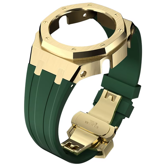 Green Rubber and Gold Steel Band