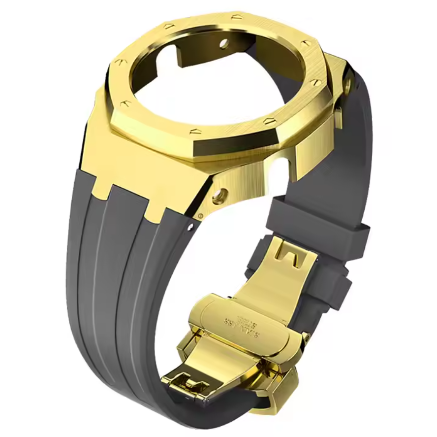 Grey Rubber and Gold Steel Band