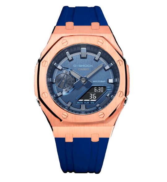 Luxury G-Shock Mod Blue & Rosegold + Dial ring