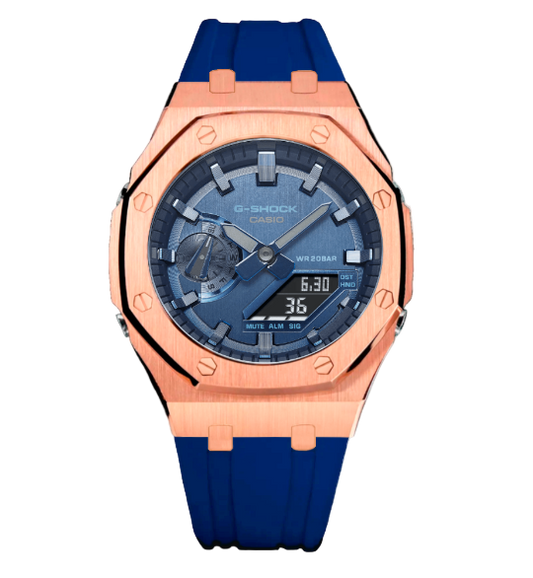 Luxury G-Shock Mod Blue & Rosegold + Dial ring