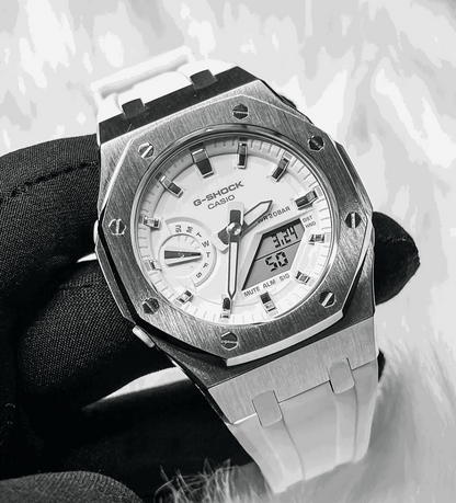 White & Silver G-Shock Mod - G-TUNE