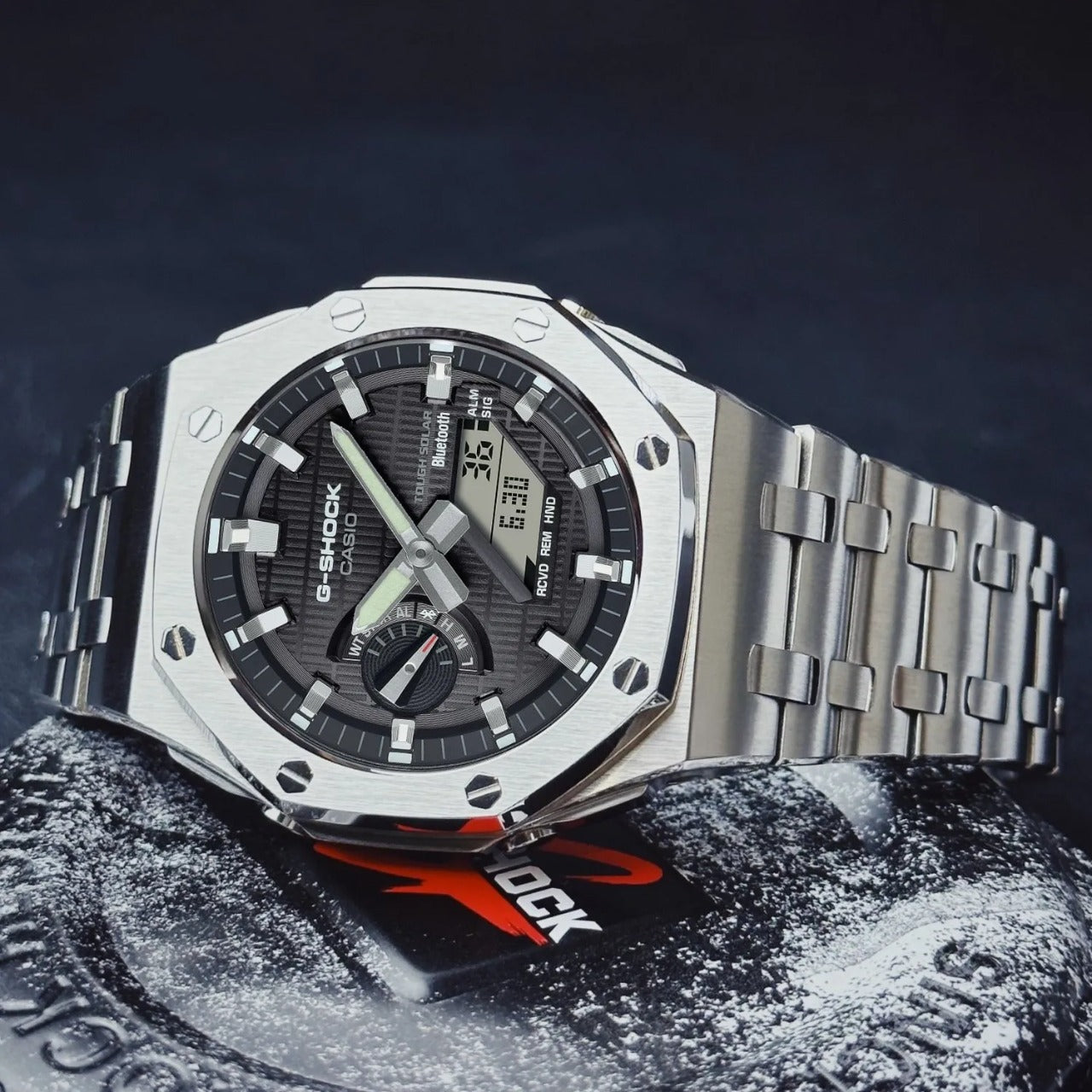 [Exclusive] Black Waffle & Silver Solar G-Shock Mod