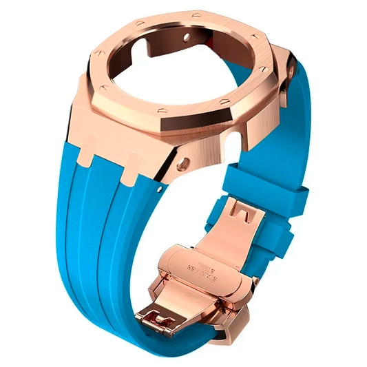 LightBlue Rubber and RoseGold Steel Band