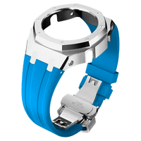 LightBlue Rubber and Silver Steel Band - G-TUNE