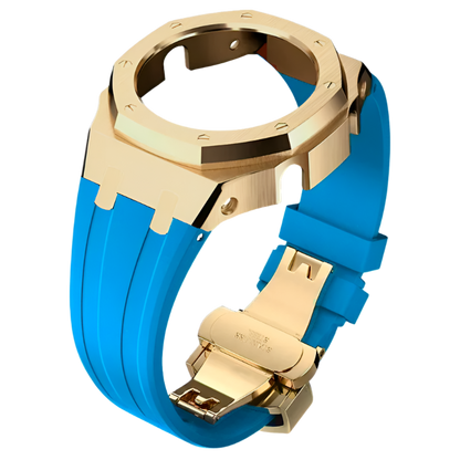 LightBlue Rubber and Gold Steel Band