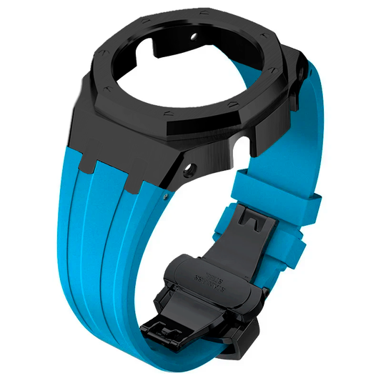 LightBlue Rubber and Black Steel Band