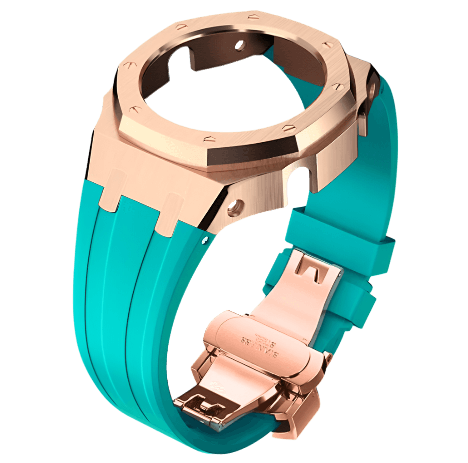 G-TUNE Teal & RoseGold Teal Rubber and RoseGold Steel Band Teal Rubber and RoseGold Steel Band