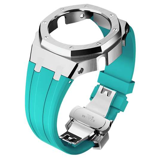 G-TUNE Teal & Silver Teal Rubber and Silver Steel Band Teal Rubber and Silver Steel Band