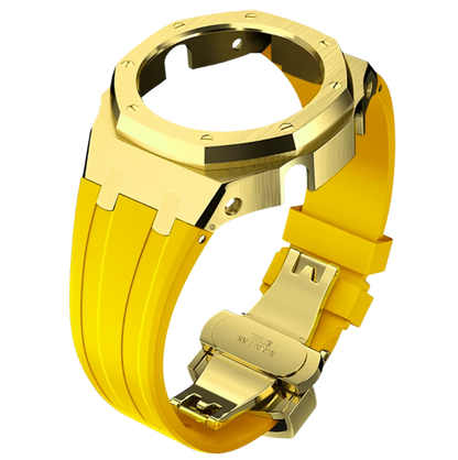 Yellow Rubber and Gold Steel Band